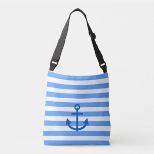 Marine Blue & White Anchor Stripes Crossbody Bag