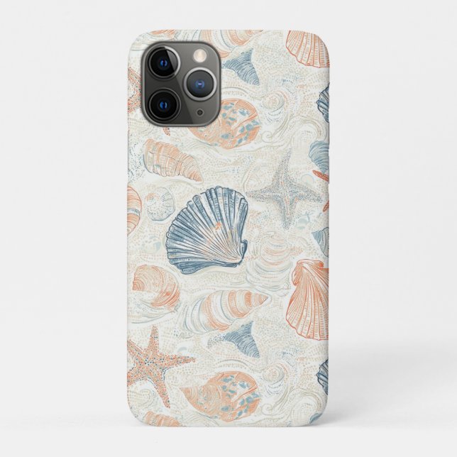 Marine Botanical Seashell Blue Coral Peach Pattern Case-Mate iPhone Case (Back)