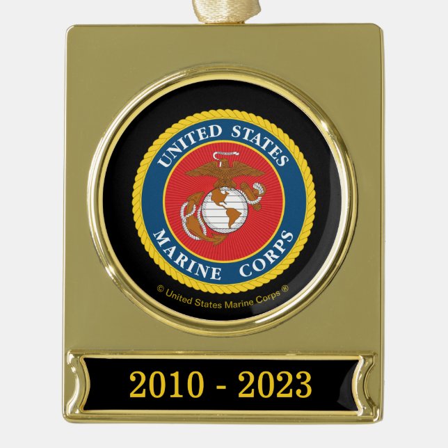 Marine Corps Seal - Flat Gold Plated Banner Ornament (Front)