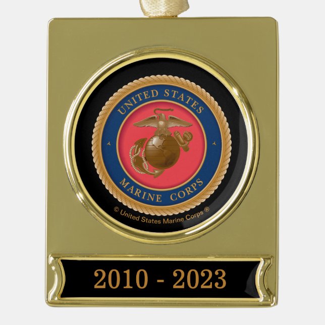 Marine Corps Seal Gold Plated Banner Ornament (Front)