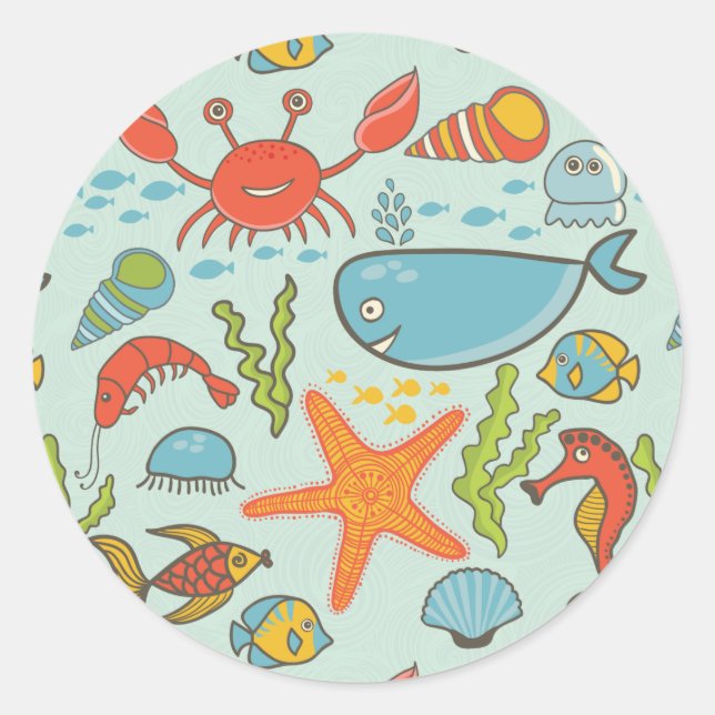 Marine Creature Pattern Classic Round Sticker (Front)