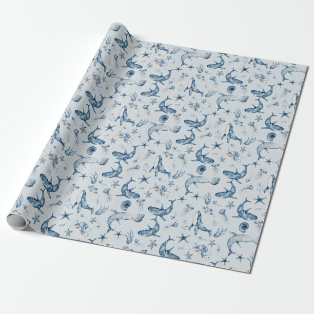 Marine creatures wrapping paper (Unrolled)