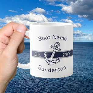 Marine Custom Nautical Anchor Navy Blue  Large Coffee Mug