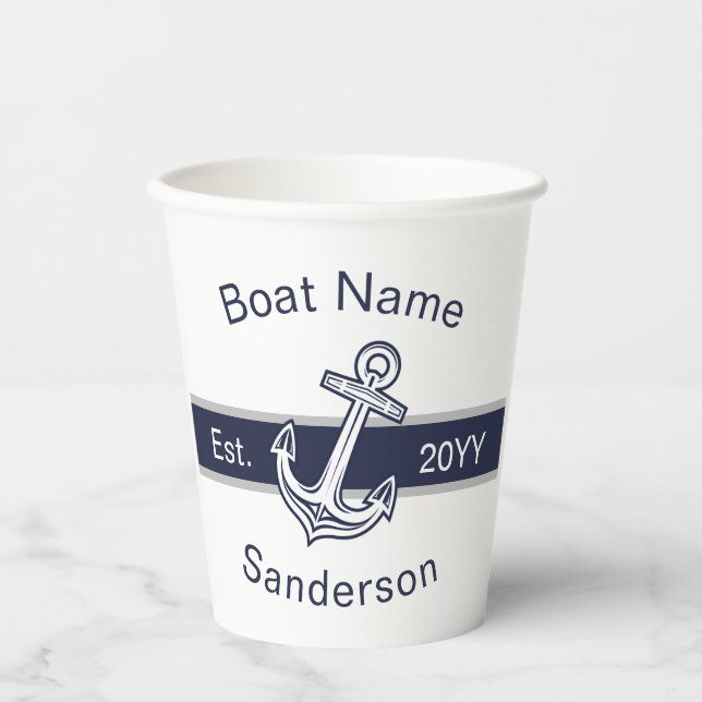 Marine Custom Nautical Anchor  Ocean Navy Blue  Paper Cups (Front)