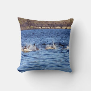 Marine Dolphins Surfing Waves Nature Inspired Cushion