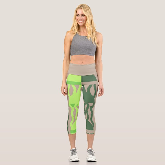 Marine fish abstract capri leggings (Front)