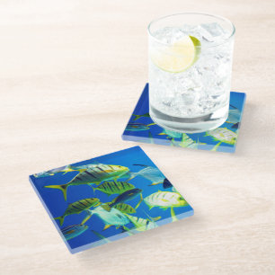 Marine Fish of Yellow with Black Stripes Glass Coaster