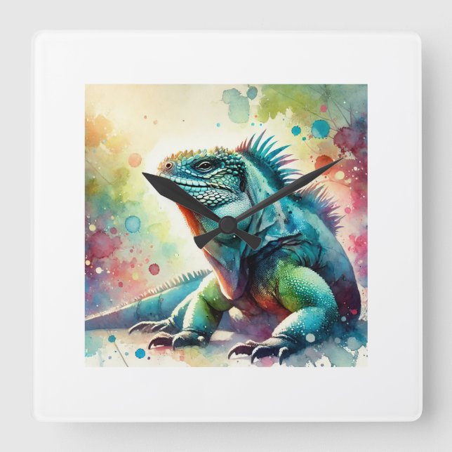 Marine Iguana 190624AREF127 - Watercolor Square Wall Clock (Front)