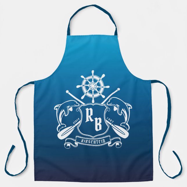 Marine Insignia Dolphins Helm Oars Shield Nautical Apron (Front)