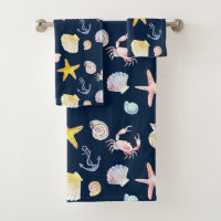 Marine Life & Anchors (Dark) Bath Towel Set