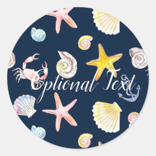 Marine Life & Anchors (Dark) Classic Round Sticker