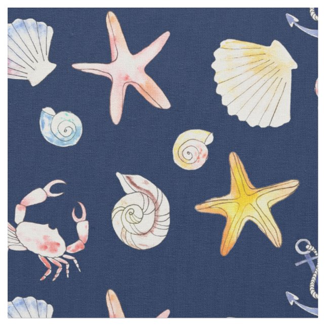 Marine Life & Anchors (Dark)  Fabric (Close Up)