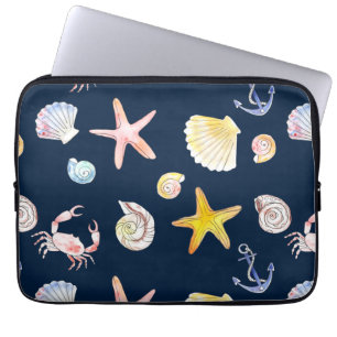 Marine Life & Anchors (Dark) Laptop Sleeve