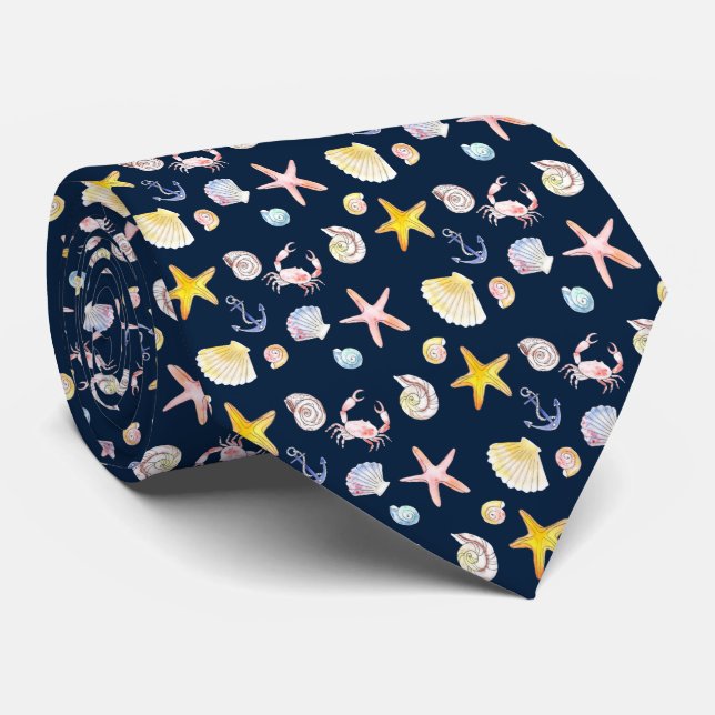 Marine Life & Anchors (Dark) Neck Tie (Rolled)
