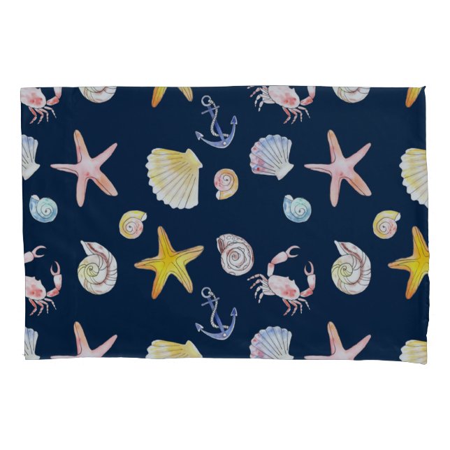 Marine Life & Anchors (Dark) Pillow Case (Front)