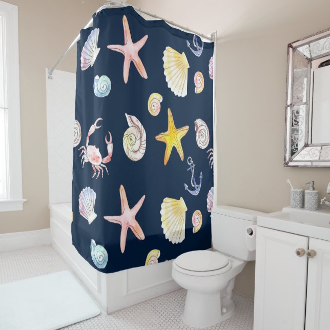 Marine Life & Anchors (Dark) Shower Curtain (In Situ)