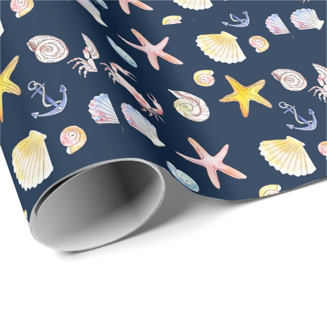 Marine Life & Anchors (Dark) Wrapping Paper (Roll Corner)