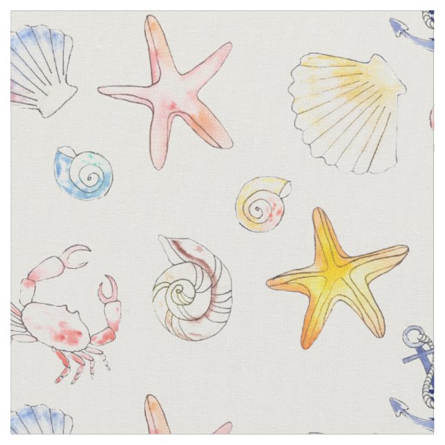 Marine Life & Anchors  Fabric (Close Up)