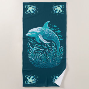 Marine Life Art Dolphin Graphic Design Beach Towel