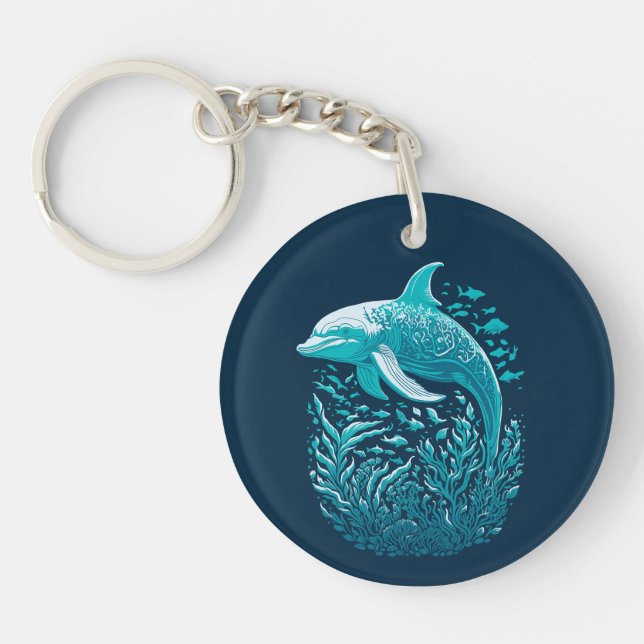Marine Life Art | Dolphin Graphic Design Key Ring (Front)