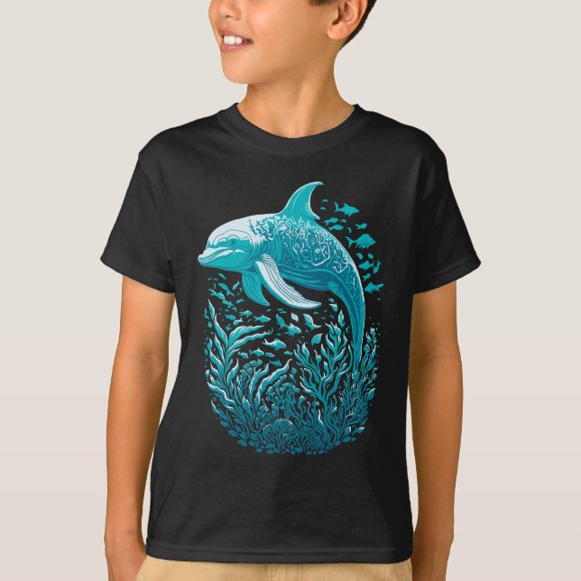 Marine Life Art | Dolphin Graphic Design T-Shirt (Front)