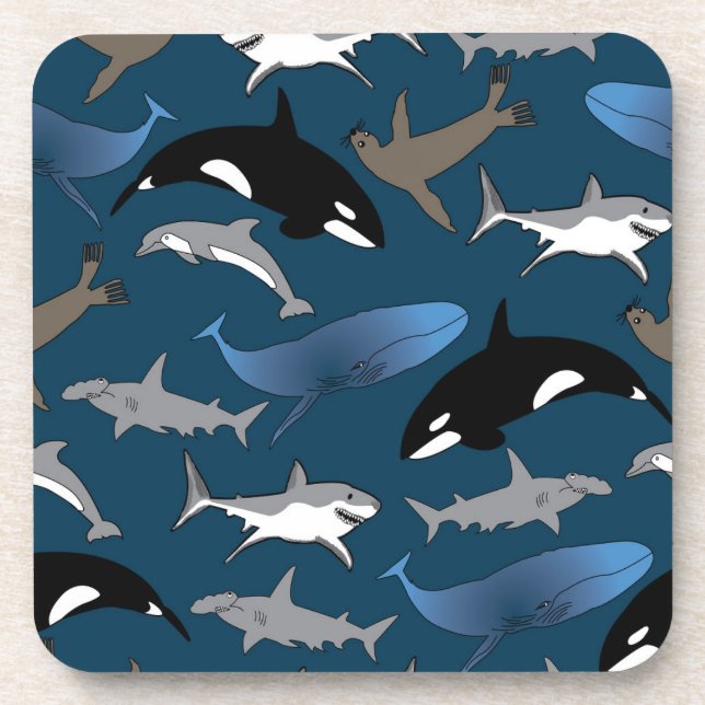 Marine Life Coasters, shark, whale, dolphin, seal Coaster (Front)