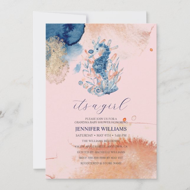 Marine Life | It's a Girl Grandma Baby Shower Invitation (Front)