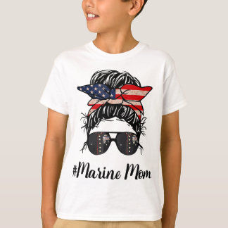 Marine Life Marine Mum Military Messy Bun T-Shirt