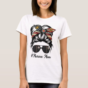 Marine Life Marine Mum Military Messy Bun  T-Shirt
