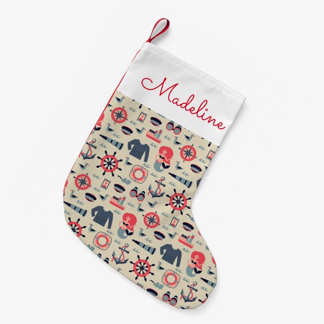 Marine Life Pattern | Add Your Name Small Christmas Stocking (Front (Hanging))