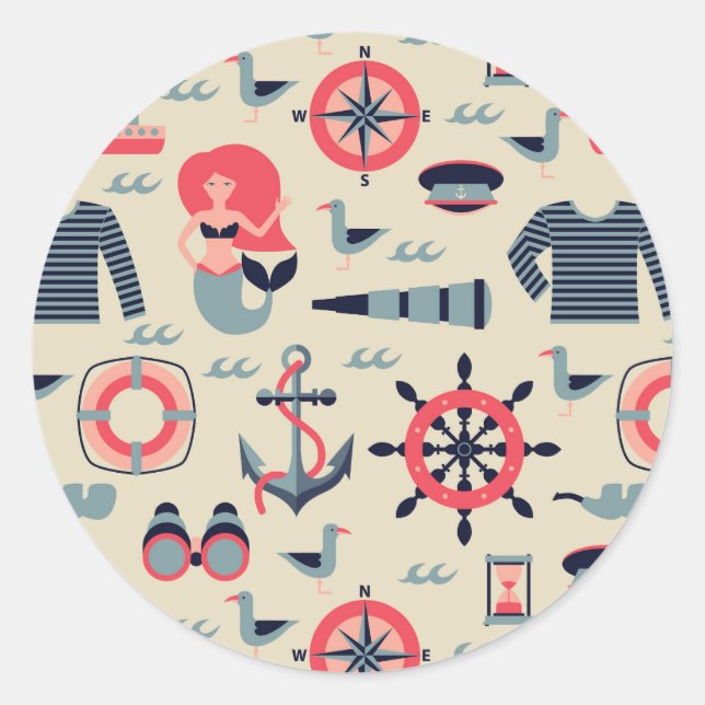Marine Life Pattern Classic Round Sticker (Front)