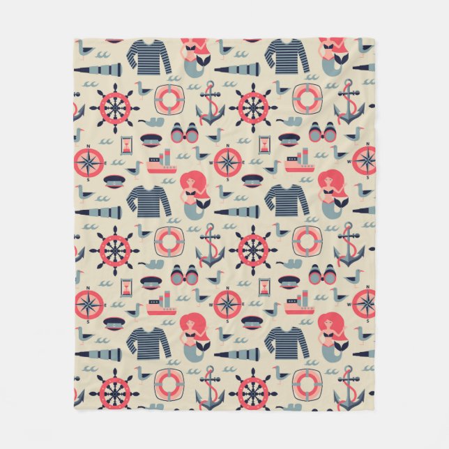 Marine Life Pattern Fleece Blanket (Front)