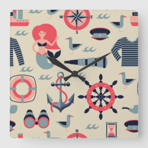 Marine Life Pattern Square Wall Clock