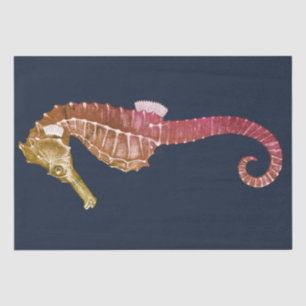 Marine Life Red Seahorse on Dark Navy Blue Tissue Paper