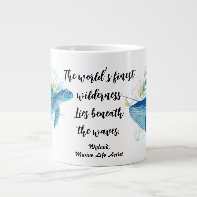Marine Life. Sea Turtle and Blue Whale Large Coffee Mug (Front)