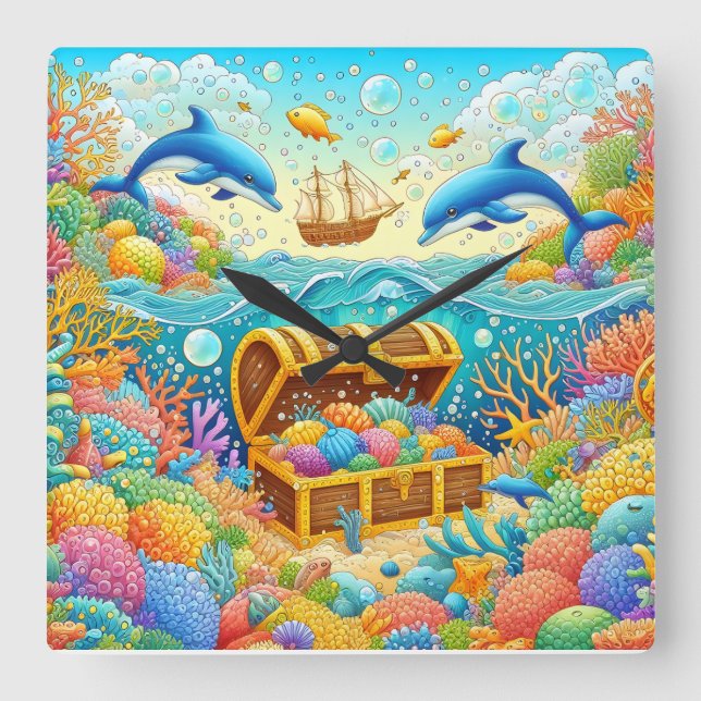 Marine Life Square Wall Clock (Front)