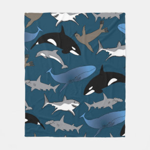 Marine life, wildlife, fleece blanket
