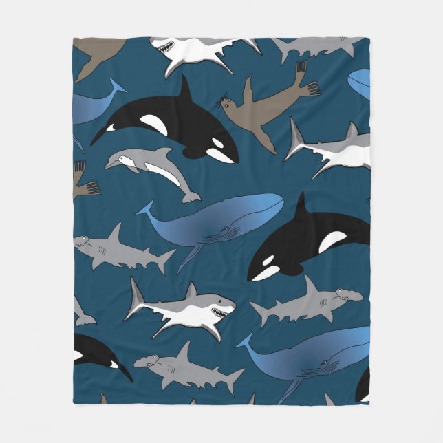 Marine life, wildlife, fleece blanket (Front)