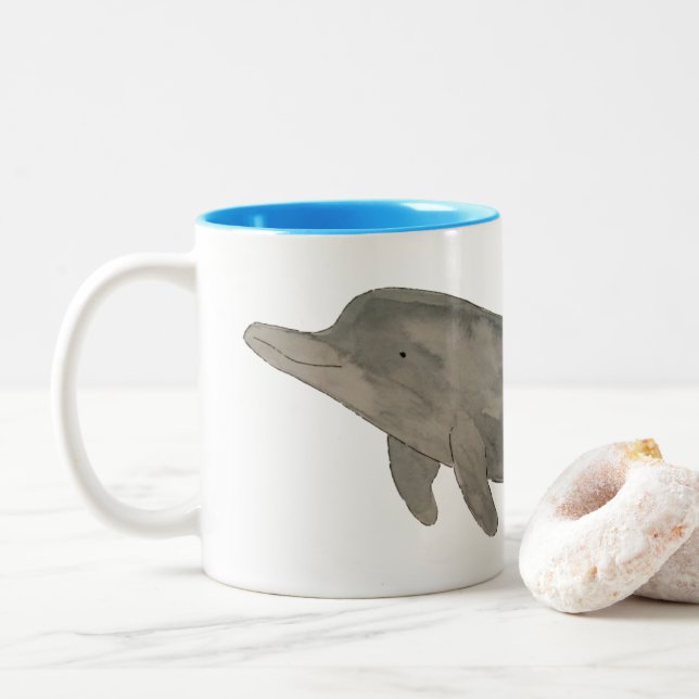 Marine Mammal Watercolor Bottlenose Dolphin Two-Tone Coffee Mug (With Donut)