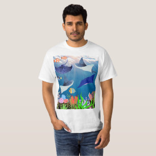 Marine Marvel Blue Ocean Mantas Stingrays Tropical T-Shirt