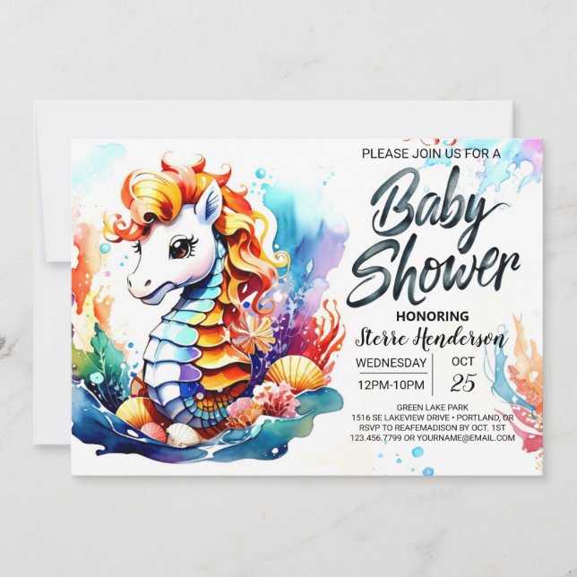 Marine Marvels Whimsical Seahorse Baby Shower Invitation (Front)