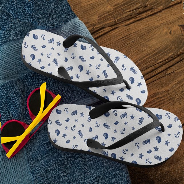 Marine Motif with Seahorses Kid's Flip Flops (Creator Uploaded)