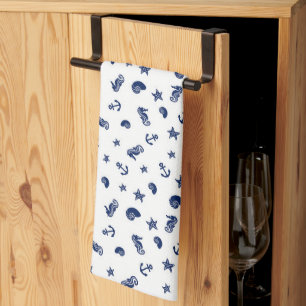 Marine Motif with Seahorses Tea Towel
