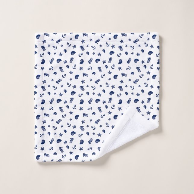 Marine Motif with Seahorses Wash Cloth (Wash Cloth)