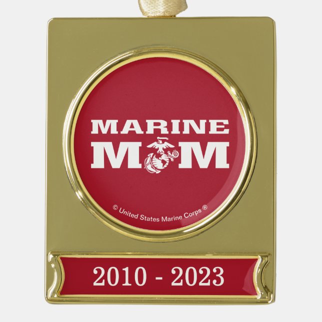 Marine Mum Gold Plated Banner Ornament (Front)