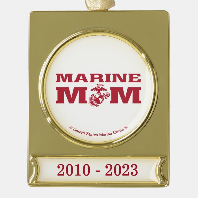 Marine Mum Gold Plated Banner Ornament (Front)