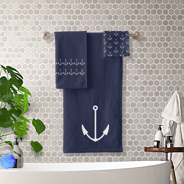 Marine Nautical Anchor  Bathroom Ocean Blue Bath Towel Set (Creator Uploaded)