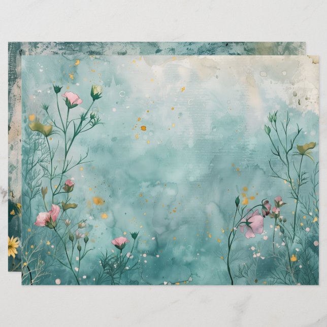 Marine Ocean Nautical Teal Blue Scrapbook Paper (Front/Back)