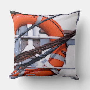 Marine pillow with red lifebuoy