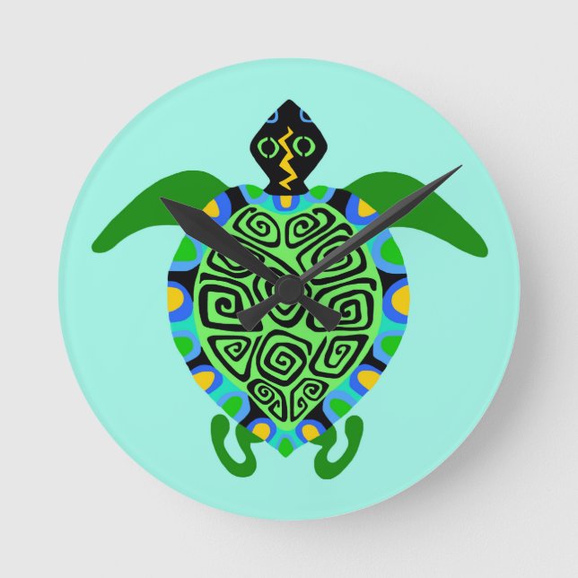 Marine Sea TURTLE -Animal lover - Aqua blue  Round Clock (Front)